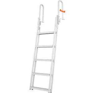 Dock Ladder Flip Up 5 Steps, 350 Lbs Load Capacity, Aluminum Pontoon Boat Ladder With 4-Inch Wide Step And Nonslip Rubber Mat, Swim Step Ladder For Ship, Lake, Pool, And Marine Boarding