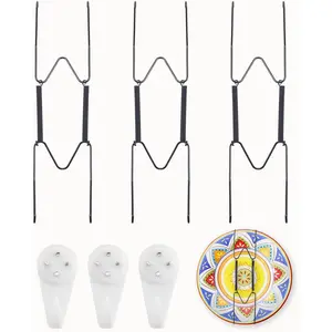 3 Pack Plate Hangers for Wall, Suitable for 8-10 inch Art Plate, Stainless Steel Invisible Heavy-Duty Wire Plate Holder with Wall Hooks, Display Hanger for Decorative Plates/Dishes/Platters(Black)