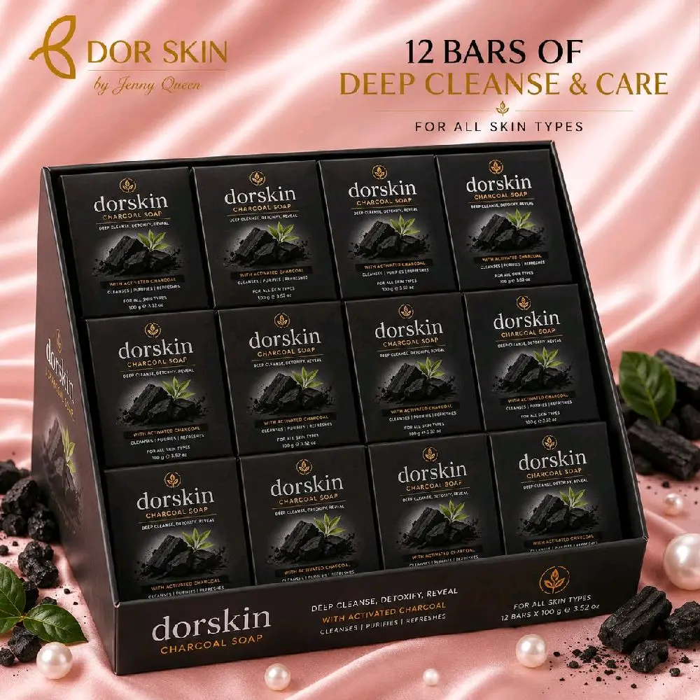 12 Soap Doréskin Skin Charcoal Soap 100g - Activated Charcoal for Deep Cleansing & Detoxifying - Gentle for All Skin Types - Daily Use Soap