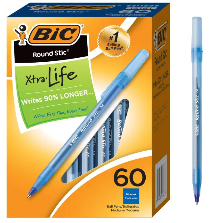 BIC Round Stic Xtra Life Ballpoint Pen with 1.0 mm Medium Point and Consistent Ink Flow, 60-Count in Blue Ink