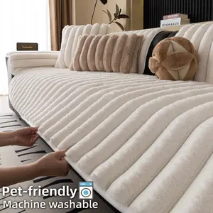 1 PC Thick Plush Sofa Cover, Soft Ribbed Couch Seat Pad, Non Slip Washable Sofa Protector Mat, Pet Friendly Anti Scratch Couch Cover for Sectional Loveseat 3 Seater Living Room, Washable Sofa Slipcover