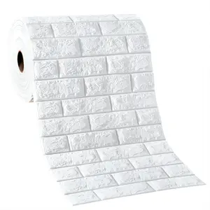 3D Self-adhesive Foam Tile Wall Sticker, 1 Roll 5/10M Long Soft and Waterproof Adhesive Decorative Panel, Easy to Stick Wall Decorative Sticker for Home Living Room Kitchen Bathroom, Self Adhesive Wallpaper