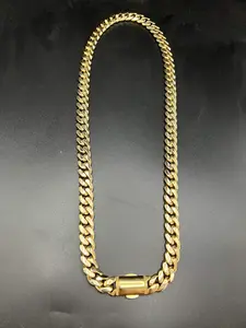 12mm Gold Plated Miami Hip Hop Cuban Necklace, Durable Stainless Steel Chain, Party Style, All Seasons, No Choking Hazard, Cuban Link Necklace
