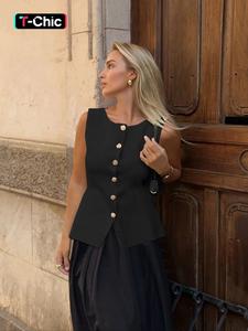 women's plain button vest, casual chic sleeveless outerwear for summer, ladies clothes for daily wear, womenswear, elegant going out tops
