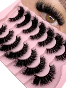 New natural thick False Eyelashes Faux Mink Lashes Cat-Eye Look 21MM Wispy Long 8D Volume Fake Eyelash Strips 7 Pairs pack