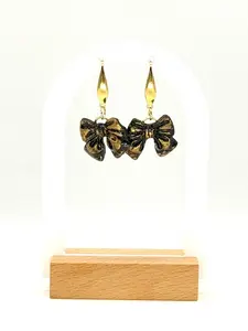 Black & Gold Bow Earrings: Gothic-Glam Polymer Clay Jewelry