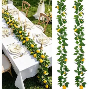 2Pcs Artificial Lemon Vine Garland with Fruits, 12FT Lifelike Yellow Lemon Vines, Faux Greenery for Wedding Home Wall Decor, Indoor Outdoor Hanging Kitchen Bathroom Party DIY