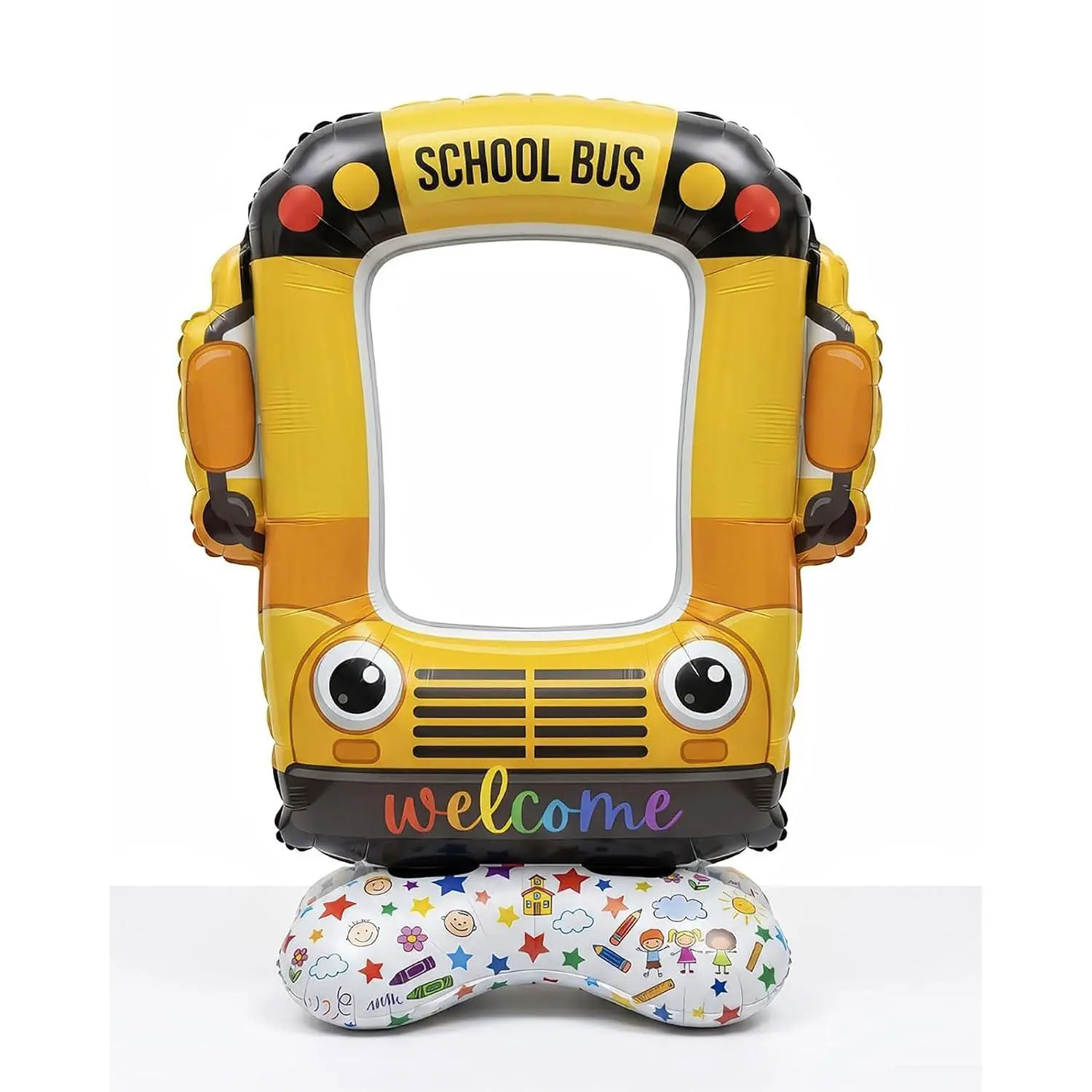 50" Giant Self Standing Back To School Bus Photo Frame Foil Balloon, 1Pc | Classroom Photo Props. Perfect Back To School Decorations And First Day Balloons To Capture Unforgettable Memories