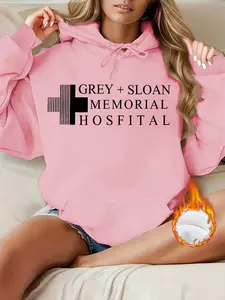 Women's Casual Sloan Memorial Hospital Letter Print Hoodie with Front Pocket, Comfortable Winter Pullover, Sweatshirt