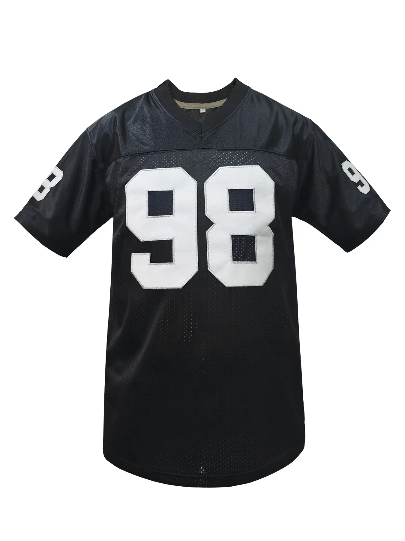 Men's #98 Black Embroidered American Football Jersey, Loose V-Neck Classic Retro Mesh Short Sleeve Pullover T-Shirt Sportswear Athletic Workout Tops