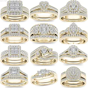 Matching Band Ring Jewelry Viral TikTok Couple Promise Rings Gold Plated Cubic Zirconia Inlaid European American Women Ring Shiny Anti-fade Elegant Dating Anniversary Valentine Couple Gift