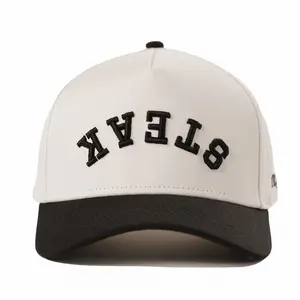 Steak Upside Down A-Frame Snapback Hat (Off-White / Black)