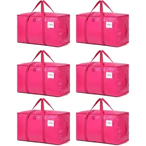Heavy Duty Hot Pink Large Packing Bags for Moving, Extra Large Storage Totes with Zippers and Handles