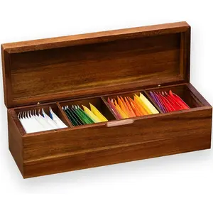 Wooden Tea Bag Organizers Tea Packet Storage Boxes Tea Caddy Teabag Holder Containers Tea Display Station 4 Compartments