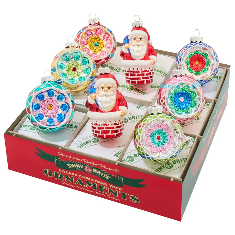 Christmas Confetti Decor - 8-Count Figure & Shiny Reflector Round Ornaments for Christmas Tree Festive Decorations