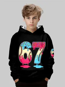 Boys 3D Letter Print Hoodie, Graphic Hoodies, Casual Fitted Sweatshirt for Spring & Fall, Fashionable Outdoor Wear, Perfect for Sports