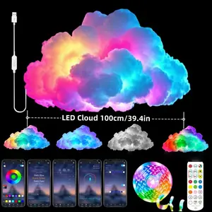 Smart RGB Cloud Light with APP & Voice Control, USB Music Sync Lamp, Remote Control, Room Decoration, DIY Environment Lighting, Rainbow Color Night Light, Music Sync Lights