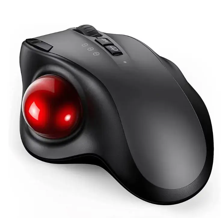 Wireless Trackball Mouse - Rechargeable, 2.4G USB & Bluetooth Connectivity, 3 Adjustable DPI, Compatible with Computers, Android & Windows Devices, Black