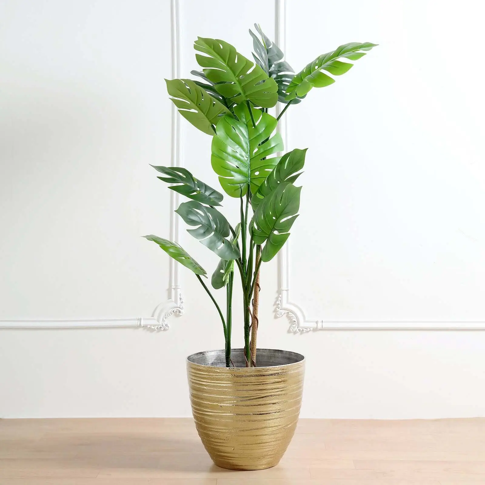 12" Metallic Gold Textured Garden Pot - Large Decorative Planter for Indoor and Outdoor Use