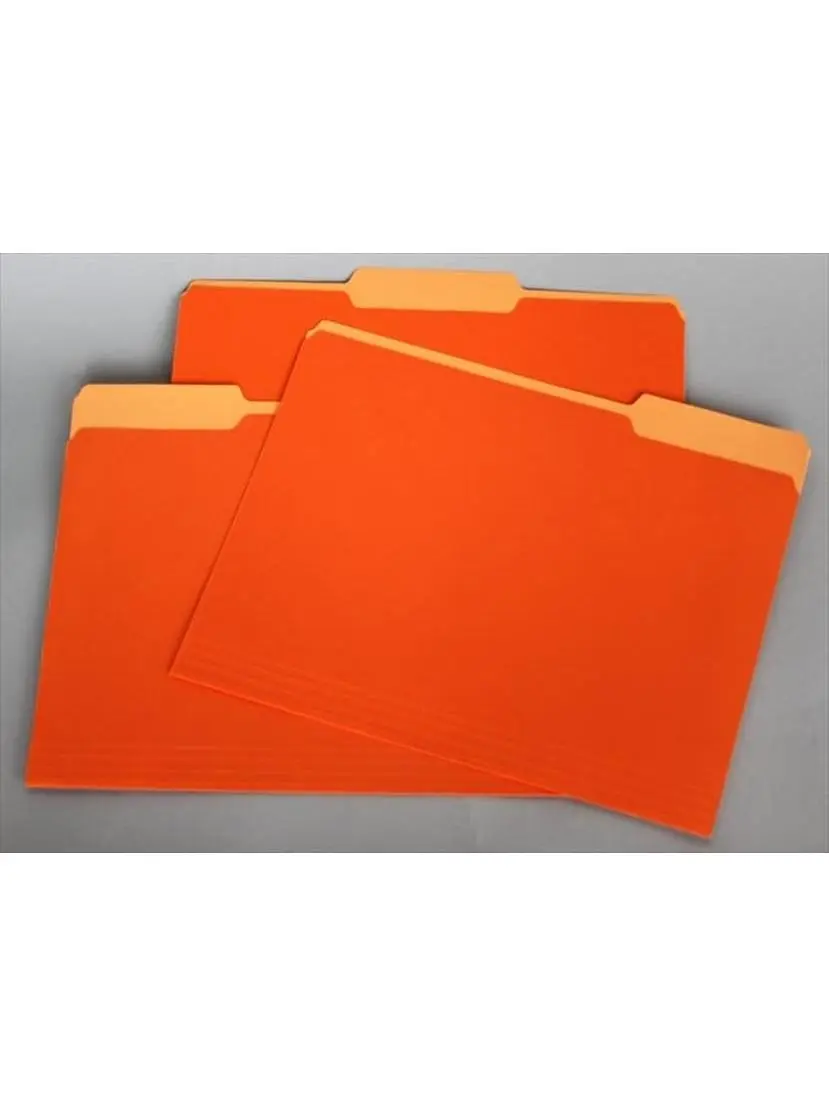 School Smart 085106 Reversible 1-3 Cut 2-Tone Orange Letter Size File Folder - 11-pt Stock, Interior Lighter Shade, Enhanced Tab Visibility, Reduce Misfiling, Pack 100