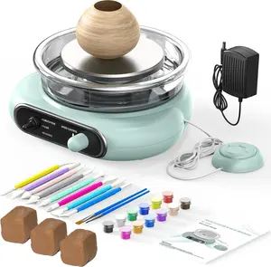 Mini Pottery Wheel Kit - 4.7" Turntable Electric Clay Wheel with Foot Pedal, Adjustable Speed Ceramic Making Machine with 8 Pottery Shaping Tools, Craft Kits for