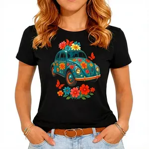 Vintage Women's Turquoise Floral Short Sleeve T-Shirt Comfortable Breathable Casual Blouse Perfect for Daily and Party Wear