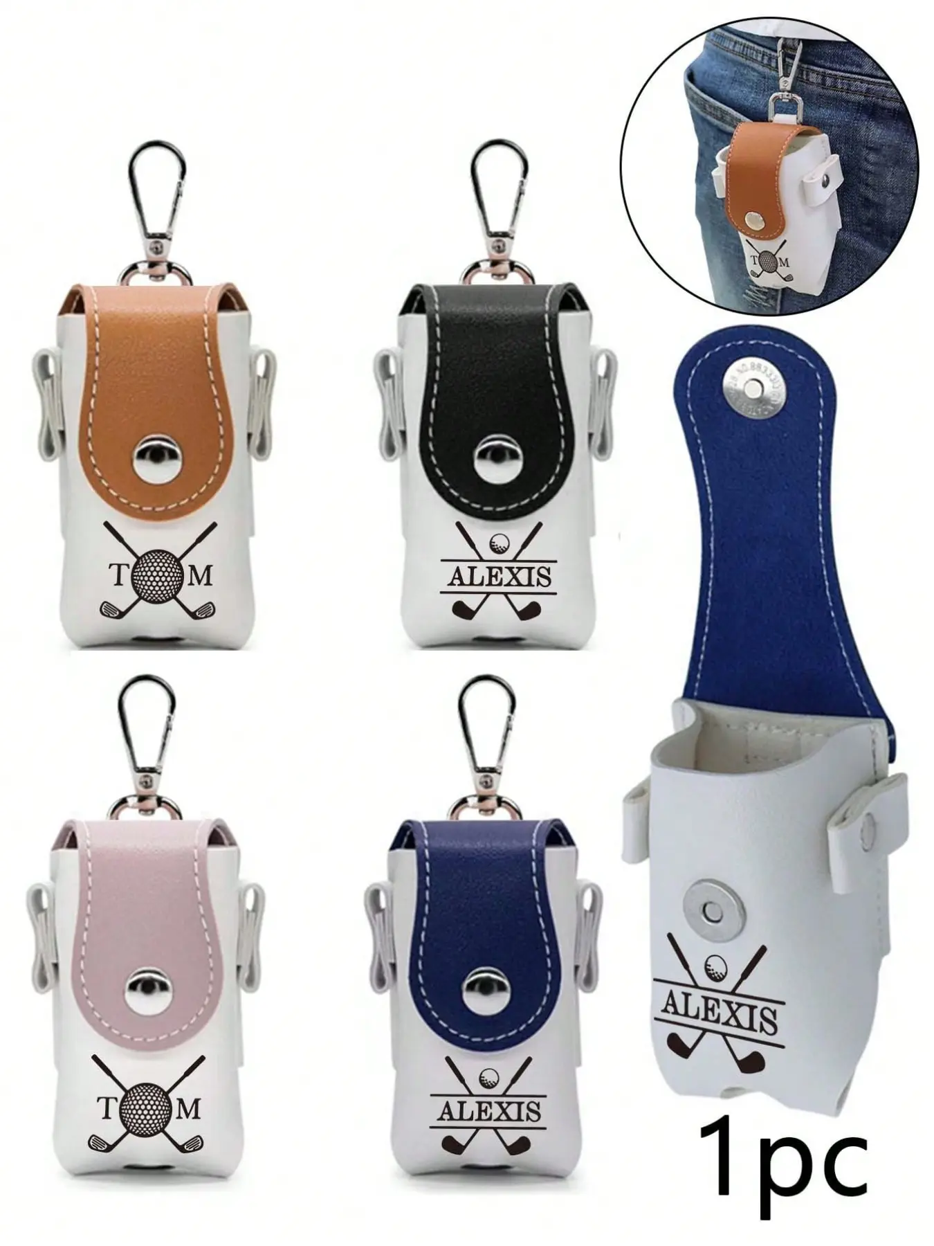 PU Leather Personalized Golf Ball Clip, Portable Golf Ball Holder Bag, Mini Golf Ball Pouch, Unique Christmas Gift for Golf Enthusiasts