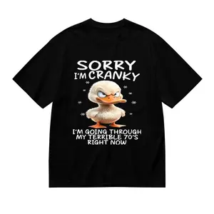 Funny 70s Retro Duck Graphic T-Shirt with "Sorry I'm Cranky I'm Going Through My Terrible 70s" Slogan - 100% Unisex Vintage Tee, Relaxed Fit Short Sleeve Round Neck Casual Shirt for Men & Women, Machi