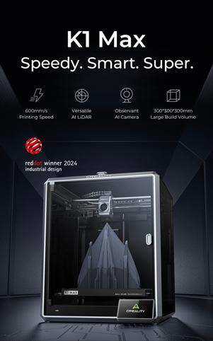 Creality K1 Max AI Fast 3D Printer with Al-assisted Carefree Printing, 600mm/s Printing Speed, 300x300x300mm Large Build Volume