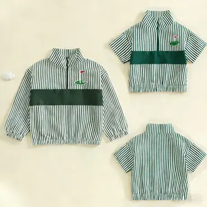 Toddler Boy Shirt Casual Golf Embroidery Striped Half Zipper Long Sleeve Tops for Kids Fall Clothes 2026 New Model St. Patrick's Day.