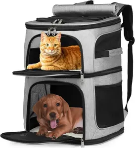 Double  Carrier,  Backpack Carrier for 2 Cats, Multi  Backpack, Two  Carrier with 7 Ventilation Windows, Built-in Frame and Support Plate, Safety Straps, Collapsible,  for Travel