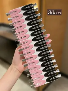 30pcs Women's Solid Color Hair Clips, Minimalist Aesthetic, Black, Pink, Small Clips, Alligator Clip Design, Hair Accessories, Casual Daily And Outdoor Wear, Hairpin