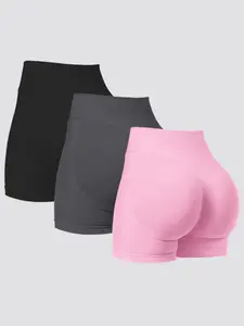 Women's Seamless Soft Fitness Yoga Athletic Shorts Set, Casual Natural Waist Design, Ideal for Gym Running Cycling, All Seasons Wear