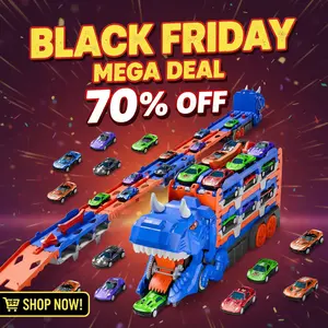 Dino Car Carrier Playset – Transforming Dinosaur Transport Truck with 12 Mini Die-Cast Cars, Launch Ramps & Storage, Toddler Toy for Ages 3–6