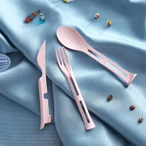 3pcs Wheat Straw Cutlery Set, Reusable Utensils for Travel & Outdoor Use, Eco-Friendly Design, Perfect for Daily Dining & Picnics