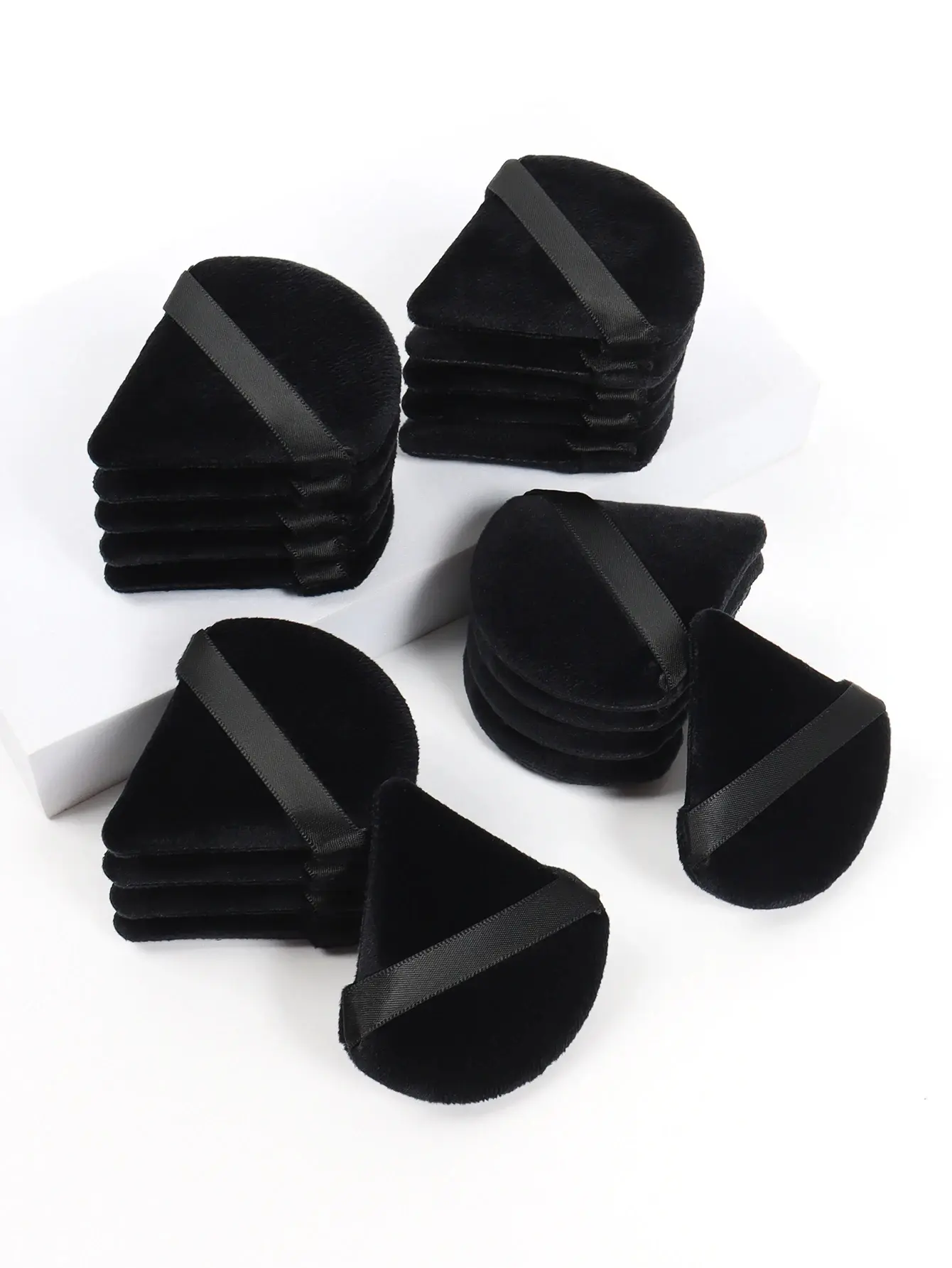 Black Triangle Velvet Powder Puff - Soft Facial Makeup Sponge, Beauty Accessory for Foundation Application