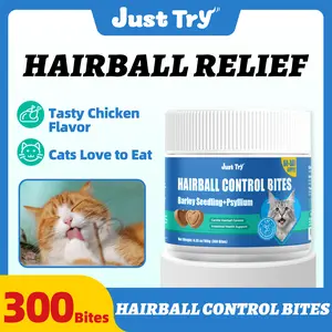 JustTry Hairball Relief for Cats – JustTry Pumpkin & Omega-3 Soft Chews, Chicken Flavor Digestive Support Treats, 300 Count Hairball Control