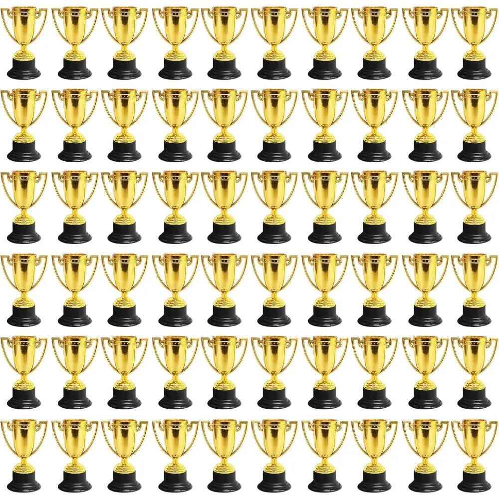 60 Pcs Mini Trophies for Kids Awards Bulk 4 inch Golden Trophies Awards Plastic Small Trophies Set for Classroom School Rewards Sports Tournament Winning Prizes Party Favors Supplies
