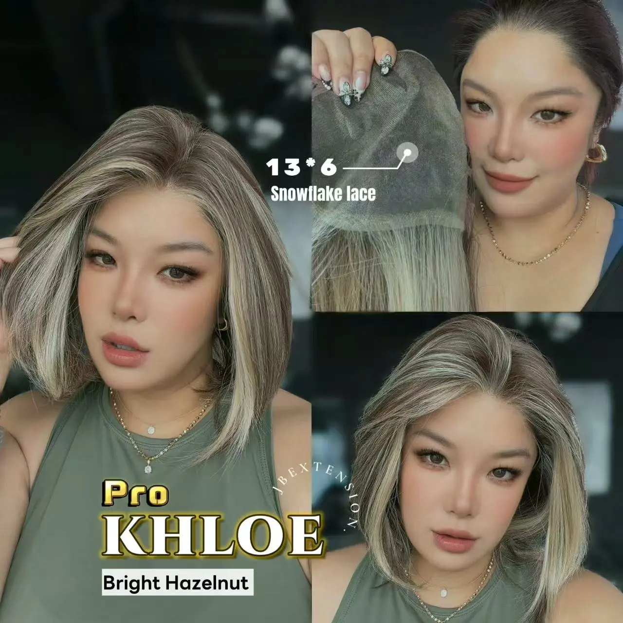 JBEXTENSION 12 Inches Bob Cut Pre-Cut 13X6 Free Part Snowflake Lace Frontlace Glueless Wig KHLOE PRO【BENDY EAR TABS】