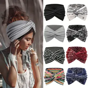 8PCS women's printed headband, retro headband with multiple color combinations, yoga, running sweat absorbing headband, daily wear.
