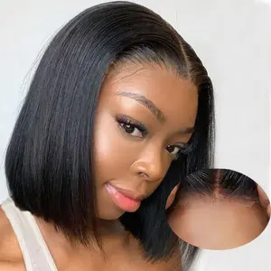 Wear and Go Glueless Bob Wigs Human Hair Pre Plucked Natural Hairline Straight Short Bob Wig 180 Density 4x4 HD Lace Closure Wig Human Hair for Women Brazilian Virgin Hair Natural Black