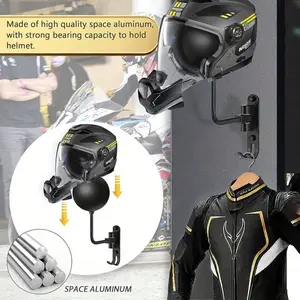 Heavy-Duty Aluminum Alloy 180° Rotatable Motorcycle Helmet Wall Rack, High-Quality Helmet Holder with Hooks, Reliable Storage for Helmets & Caps