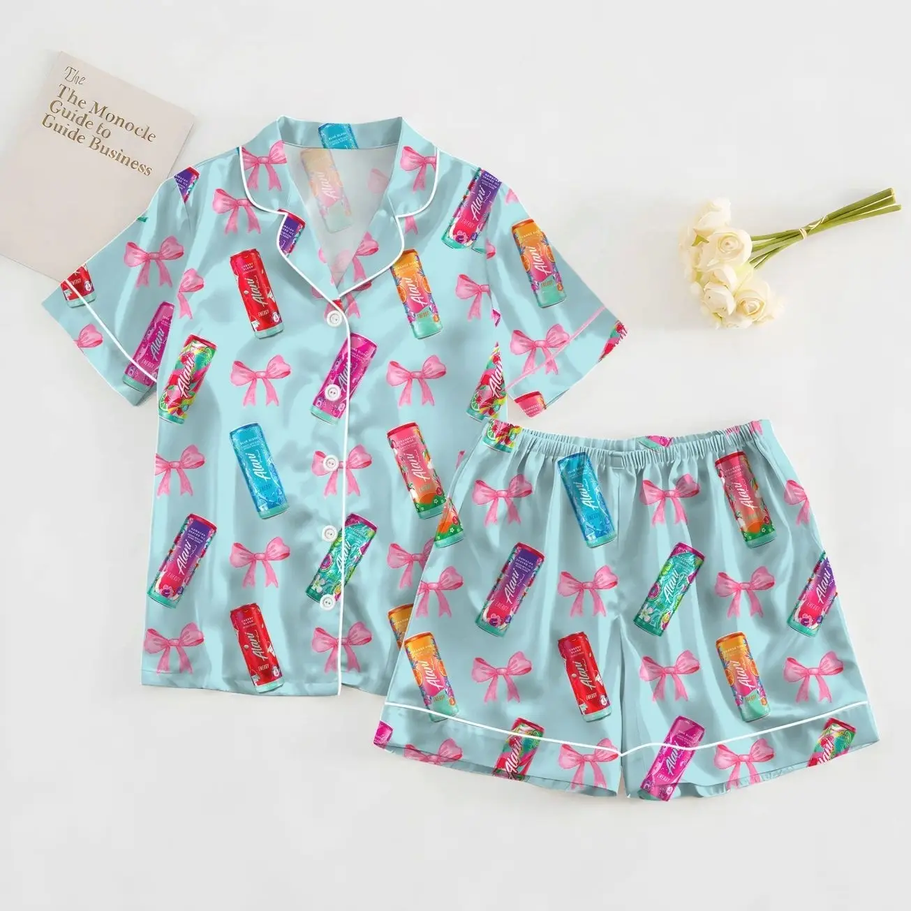Alani Pajamas Set, Alani Energy Drink Sleepwear, Satin Loungewear For Women, Alani Lover Gift For Her