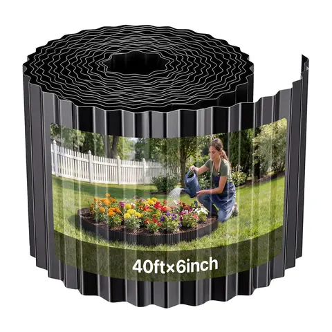 VEVOR Galvanized Steel Landscape Edging 40ft Roll - 6in Rust-Resist Coat, Fade-Resistant Outdoor Metal Border, Easy Bending Strips, Easy-To-Install Hammer Setup Saves Garden Time, Heavy-Duty for Organizing Flower Beds Neatly + Gloves#SohoChic