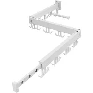 Clothes Drying Rack Wall Mounted,Folding Clothes Drying Rack,Retractable,Collapsible(Tri-Fold,Hook),Wall Mounted Drying Rack for Laundry Balcony (White)