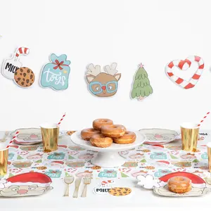 Christmas Party Tableware Bundle – Santa Plates, Milk & Cookies Napkins, Holiday Banner & Table Runner (Complete Set)
