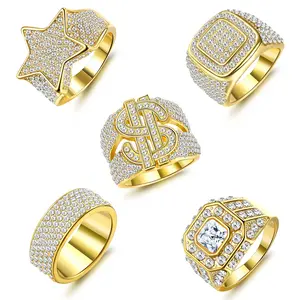 FASACCO 5pcs Bling Pinky Ring Iced Out Ring CZ Punky Rappers Ring Star Dollar Sign Hip Hop Ring for Men Gift Decorative Jewelry FallFreshness Summervibes