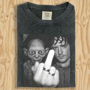 Funny Gollum Frodo Middle Finger Shirt, Retro Movie Parody Tee, Dark Humor Fantasy Shirt, Vintage Comfort Colors Graphic Tee, Unisex Cotton Crewneck T-Shirt Menswear Womenswear Streetwear Top