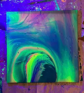 Rainbow Road Painting 20" x 20" UV Reactive Iridescent Acrylic on Canvas Artwork