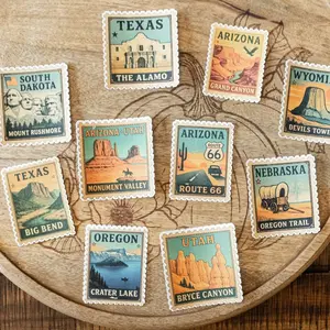 Western Landmark Stamp Sticker Collection - 9 National Park & Travel Stickers - Retro Cowboy Western Stamp Set - Planner Laptop Gift